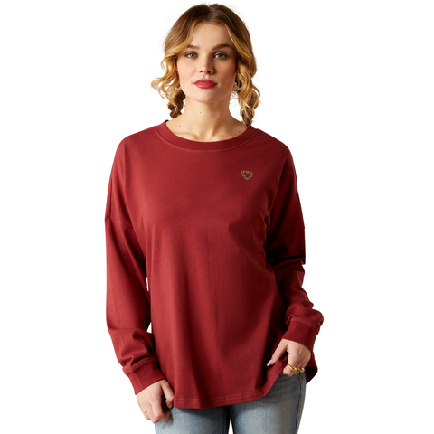 Picture of Ariat 10053891 TOOLED LOGO OVERSIZED TEE LS